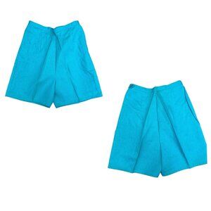 Vintage Tailored Textured Teal Side Zipper High Rise Women Shorts Size 14